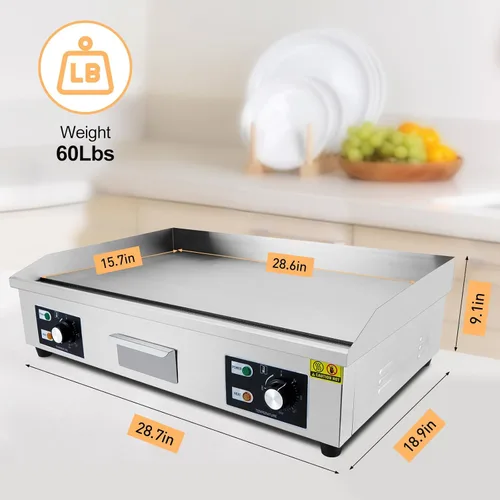 Miniatura 2 de Plancha eléctrica comercial de 29 pulgadas, parrilla eléctrica de 3000 W, parrilla eléctrica de encimera de acero inoxidable con orificio de goteo
