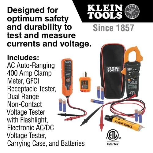 Miniatura 2 de Klein Tools CL120VP Kit de prueba de voltaje eléctrico con medidor de abrazadera, tres probadores, cables de prueba, bolsa