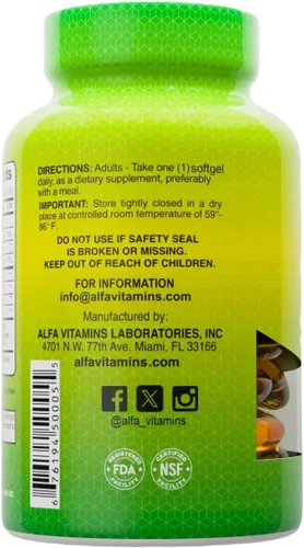 Miniatura 3 de ALFA VITAMINS Suplemento de aceite de pescado Omega 3 de 1000 mg, apoya la salud cardíaca, la función cerebral, la movilidad articular
