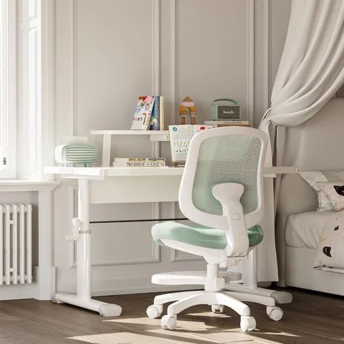 Miniatura 11 de Silla de escritorio, silla de estudio ergonómica para niños con soporte lumbar y reposapiés, altura ajustable, silla de oficina pequeña de malla