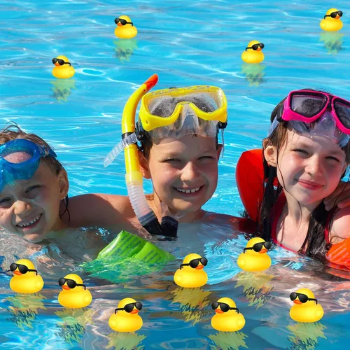 Miniatura 6 de 150 mini patos de goma amarillos a granel con 150 lentes de sol, regalos de pato de Navidad, pequeños juguetes de baño, flotadores, juguetes a