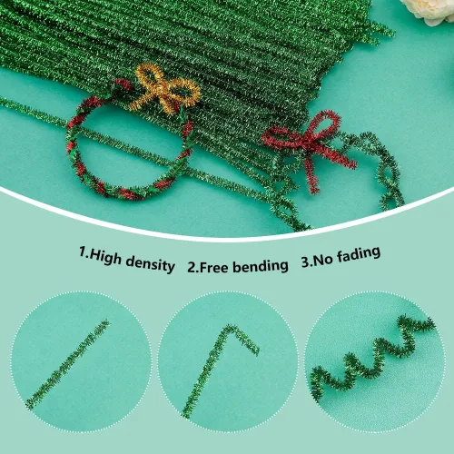 Miniatura 3 de 100 piezas de tallos de felpilla para limpiar tuberías color verde brillantina, para manualidades, manualidades, palitos peludos, a granel