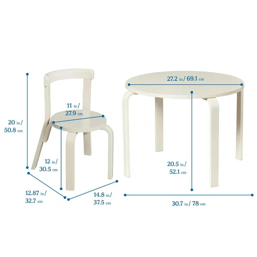 Miniatura 2 de ECR4Kids Juego de mesa de madera curvada y sillas con respaldo curvo, muebles para niños, blanco envejecido, 5 piezas Blanco Cal