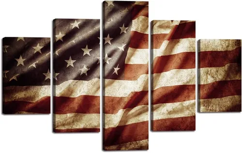 Miniatura 27 de Arte de pared de concepto patriótico, pintura de bandera estadounidense y británica, lienzo de estrellas y rayas, 5 paneles, arte moderno americano