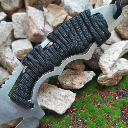 Miniatura 5 de Cuchillo de caza de hoja fija de 8.07 pulgadas con funda de nailon, cuchillo de supervivencia, cuchillo Bowie de espiga completa con mango de Negro