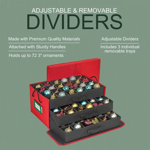 Miniatura 7 de HOLDN' STORAGE Caja de almacenamiento para adornos navideños con divisores, capacidad para 72 adornos (3 pulgadas), contenedor grande de Rojo
