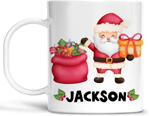 Miniatura 7 de Taza personalizada de Santa para niños, Papá Noel con árbol, polímero ligero