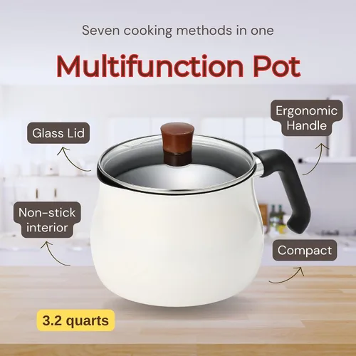 Miniatura 4 de Olla instantánea pequeña "ToMay dolce" elegante blanco de 6.3 pulgadas (6.3 in) 3.2 cuartos de galón para 1-2 tazas mini lindo arroz y ramen olla
