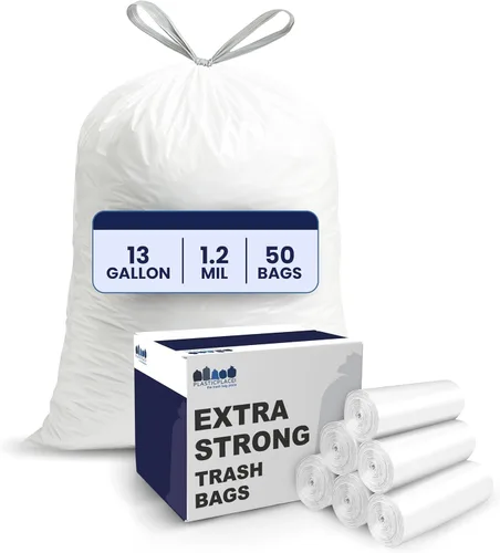 Plasticplace Bolsas de basura de 13 galones │ 1.2 mil │ Forros blancos extragrandes para cubos de basura │ 24 x 31 pulgadas (50 cajas)