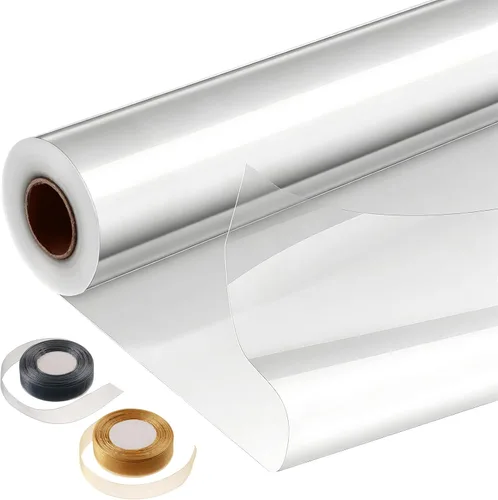 Miniatura 13 de GcFoir Rollo de celofán transparente de 34.5 pulgadas de ancho x 220 pies de largo, 3 mil de grosor de plástico transparente para cestas de regalo