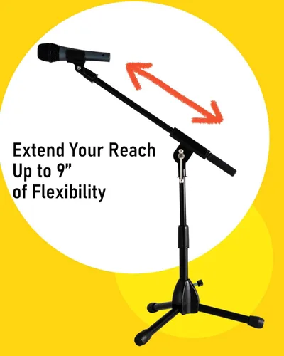 Miniatura 4 de Stage Rocker Soporte de micrófono de trípode plegable de bajo perfil con boom - Altura que se extiende de 9.6'' a 16.9'', con brazo telescópico