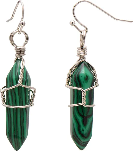 Miniatura 32 de Pendientes de cristal de punta envuelta en alambre de piedra pulida para mujer Reiki Energy Healing