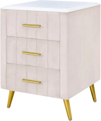 Miniatura 4 de Mesita de noche de terciopelo SOFTSEA con 3 cajones, mesita de noche tapizada con tapa de mármol sintético, mueble de mesa auxiliar, mesita de noche