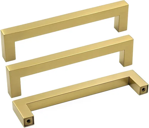 Miniatura 17 de Goldenwarm Paquete de 10 manijas cuadradas de bronce champán de 3 pulgadas (2.992 in) para armarios de cocina, armarios, aparadores y accesorios