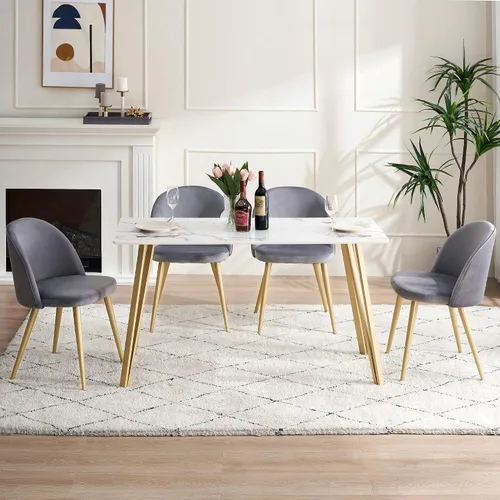 Miniatura 4 de ivinta Mesa de comedor de mármol blanco moderna mesa de comedor rectangular de 55 pulgadas para 46 mesa de comedor blanca con patas doradas mesa