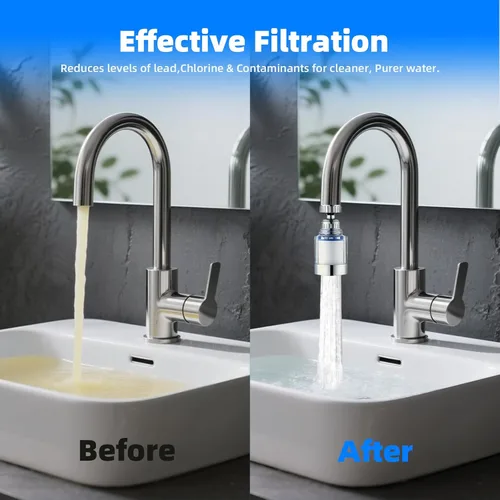 Miniatura 3 de Paquete de 2 grifos de filtro de agua para fregadero, filtro universal giratorio de 360°, filtro de agua para grifo de cocina, elimina el fluoruro