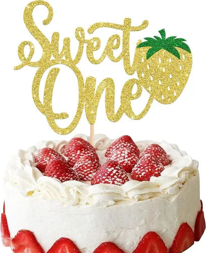 Miniatura 17 de Paquete de 24 adornos para cupcakes Sweet One con purpurina para primer cumpleaños, fresa, cupcakes, para frutas, baby shower, primer cumpleaños