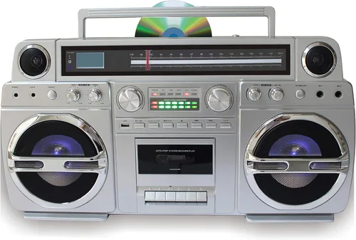 Miniatura 2 de TechPlay Monster B 1980S-Style Boom Box Reproductor de CD, reproductor de cassette/grabador, AM/FM, USB, altavoz Bluetooth con batería recargable