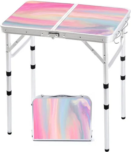 Miniatura 9 de Mesa de camping plegable Yriuat 2 pies mesa de picnic portátil de altura ajustable mesa pequeña de aluminio plegable ligera con asa de transporte