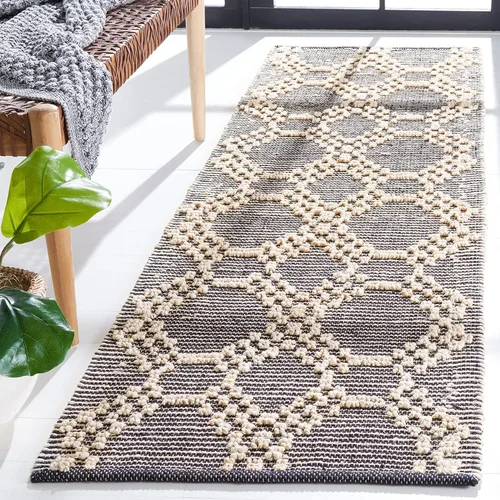 SAFAVIEH Natural Fiber Collection NF383A - Alfombra de pasillo de 2 pies 3 pulgadas x 8 pies, color rubor y negro, tejido plano, diseño geométrico
