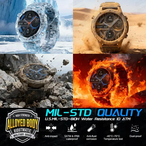 Miniatura 3 de Reloj inteligente con GPS para hombre, reloj inteligente militar resistente, brújula, resistente al agua hasta 164.0 ft, batería grande de 500 mAh