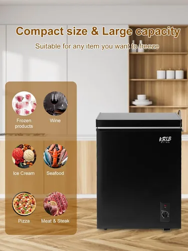Miniatura 2 de Mini Chest Freezer 3.5 Cu.Ft 7 Gears Temperature Control Compact Deep Freezer with Top Open Door and Removable Storage Basket Black