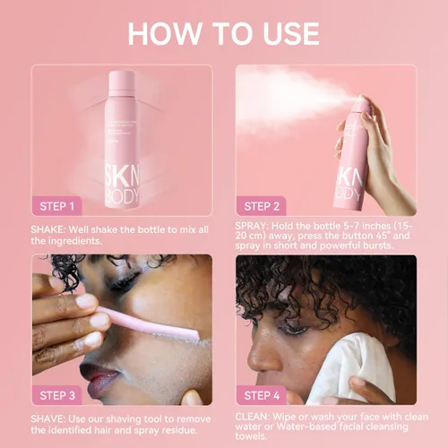 Miniatura 7 de SKNBODY Spray identificador de cabello para afeitado facial y herramienta de dermaplaning con 4 maquinillas de afeitar, spray de dermaplaning 1