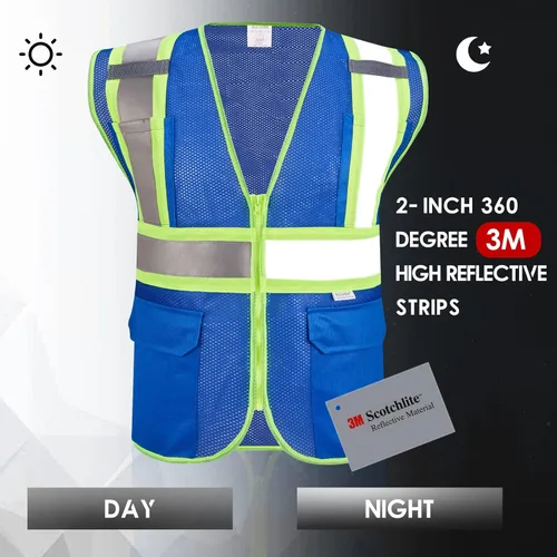 Miniatura 5 de 3M Chaleco de seguridad reflectante de alta visibilidad con cremallera y bolsillos, color azul, talla M