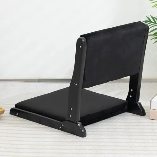 Miniatura 9 de HollyHOME Silla plegable de Tatami, asiento de piso estilo japonés tapizado, respaldo sin patas de madera con cojín, acento de meditación para Negro