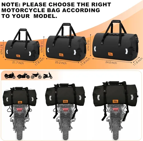 Miniatura 5 de OCKLILY Bolsa seca impermeable, bolsa trasera de motocicleta enrollable de 50 litros con válvula de aire y correas de fijación rápida, bolsas