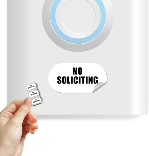 Miniatura 6 de Letrero pequeño de No Soliciting para casa, 9 tamaños pequeños compatibles con la mayoría de timbres de video, calcomanías mate resistentes a