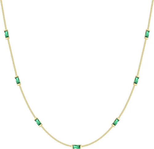 LOUISA SECRET Collar de plata con piedra natal para mujer, chapado en oro de 14 quilates, delicado y simple, plata de ley 925, regalo de joyería