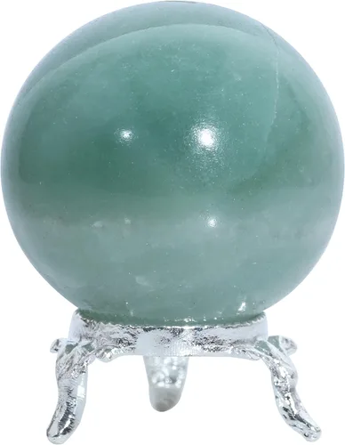 Crocon Bola de esfera de piedra de jade verde de 2.165 in con soporte de metal, más de 1400 quilates, esfera de curación, escultura para adivinación