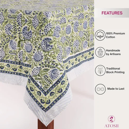Miniatura 2 de ATOSII Mantel 100% algodón, Amara, floral, hecho a mano, rectangular, de lino, para cocina, comedor, fiestas, bodas, exteriores, picnics, Pascua