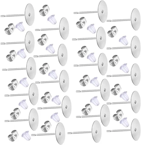 Miniatura 6 de 1200 aretes de acero inoxidable hipoalergénico de 0.197 pulgadas, almohadilla plana, aretes en blanco con parte trasera de aretes de mariposa