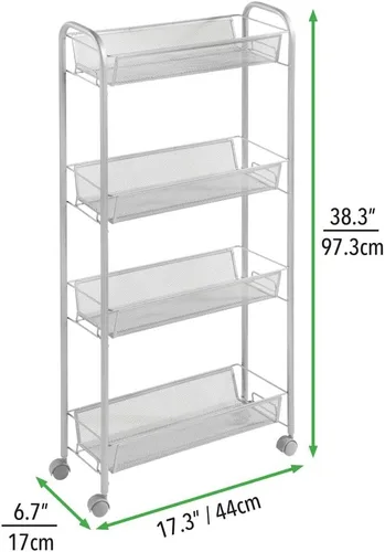Miniatura 5 de mDesign Carrito organizador de almacenamiento de metal de acero delgado con 4 estantes para lavandería, cocina, organización de baño, soporte