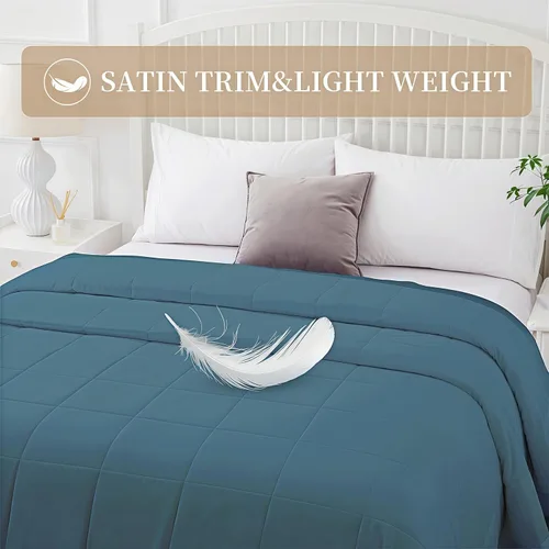 Miniatura 3 de COMFLIVE Manta Alternativa de Plumón con Ribete de Satén, Manta Ligera Tamaño Twin para Cama, para Todas las Estaciones - Comodidad Suave de Verde