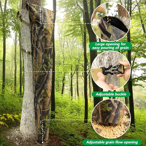 Miniatura 3 de Adnee 1 unidad/2 alimentadores de camuflaje ajustables, 100 libras, alimentador de ciervos por gravedad con correa ajustable, bolsa de alimentación