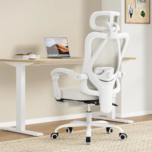 Miniatura 10 de Farini Silla de oficina con reposapiés, silla de oficina ergonómica de malla con reposacabezas, silla de escritorio de respaldo alto con soporte