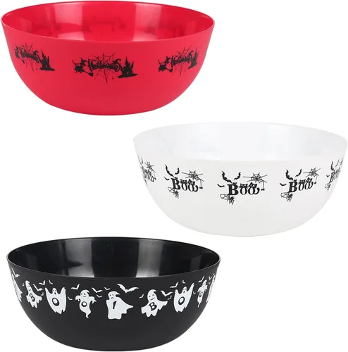 Miniatura 8 de 3 cuencos de plástico de Halloween para dulces, cuencos reutilizables para Halloween, suministros para fiestas de Halloween (fantasma negro)