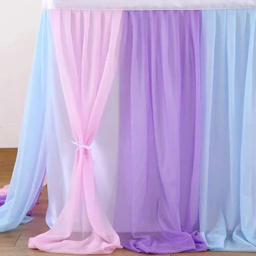 Miniatura 6 de Falda de mesa de tul de sirena azul rosa púrpura con rayas para mesas rectangulares Frozen Baby Shower Fiestas de cumpleaños de sirena Decoración 6
