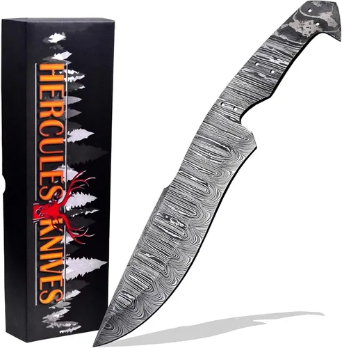 Miniatura 15 de Cuchillo de caza de hoja en blanco de acero de Damasco forjado a mano personalizado Kukri Bowie Blade Damasco Billet Camping, supervivencia