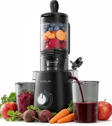 FORLIM Exprimidor de prensa en frío de alto rendimiento, fácil de limpiar, potentes exprimidores con canal de alimentación grande para verduras y