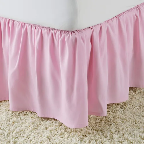 100% algodón 600 hilos 1 pieza falda de cama con volantes de polvo de 12 pulgadas con plataforma, estilo recogido (tamaño Queen, rosa)