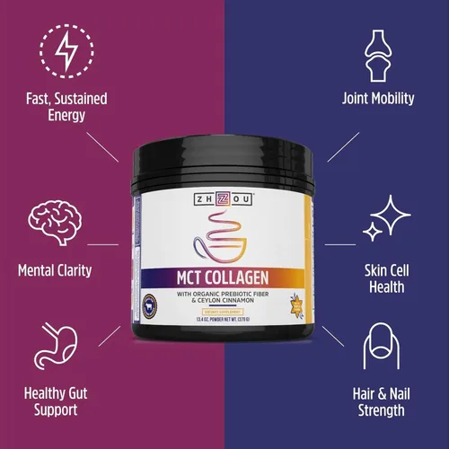 Miniatura 4 de Zhou MCT - Péptidos de colágeno en polvo saborizados para mujeres y hombres, suplemento de colágeno hidrolizado con MCT para articulaciones, huesos