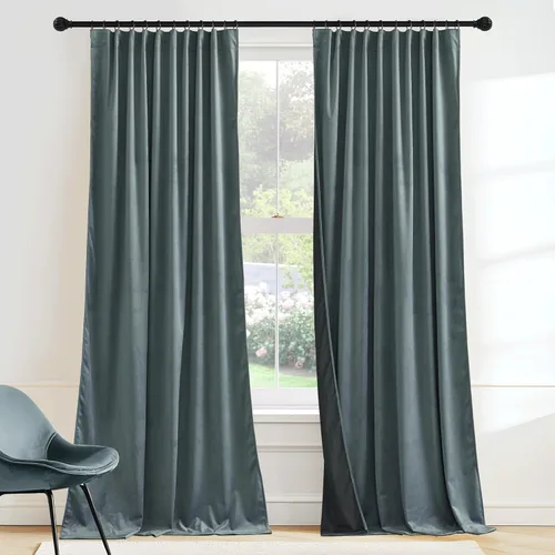 Miniatura 14 de RYB HOME Cortinas elegantes de terciopelo verde de 108 pulgadas de largo, bloqueo de luz, aislamiento térmico, elegantes cortinas de terciopelo