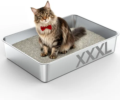 Miniatura 10 de Soulbond Caja de arena de acero inoxidable para gatos con tapa, caja de arena de metal grande cerrada con cajón y puerta abatible para gatos