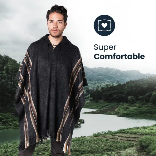 Miniatura 18 de Gamboa Poncho de alpaca para hombre Pancho mexicano con capucha vaquero y ponchos occidentales manta para adultos
