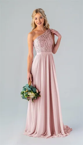 Miniatura 4 de Women's One Shoulder Lace Bridesmaid Dresses with Pockets Chiffon Long Formal Evening Gowns