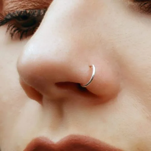 Miniatura 3 de 925 Sterling Silver Fake Clip on Nose Ring, 20g Tiny Faux Non Piercing Huggie Hoop